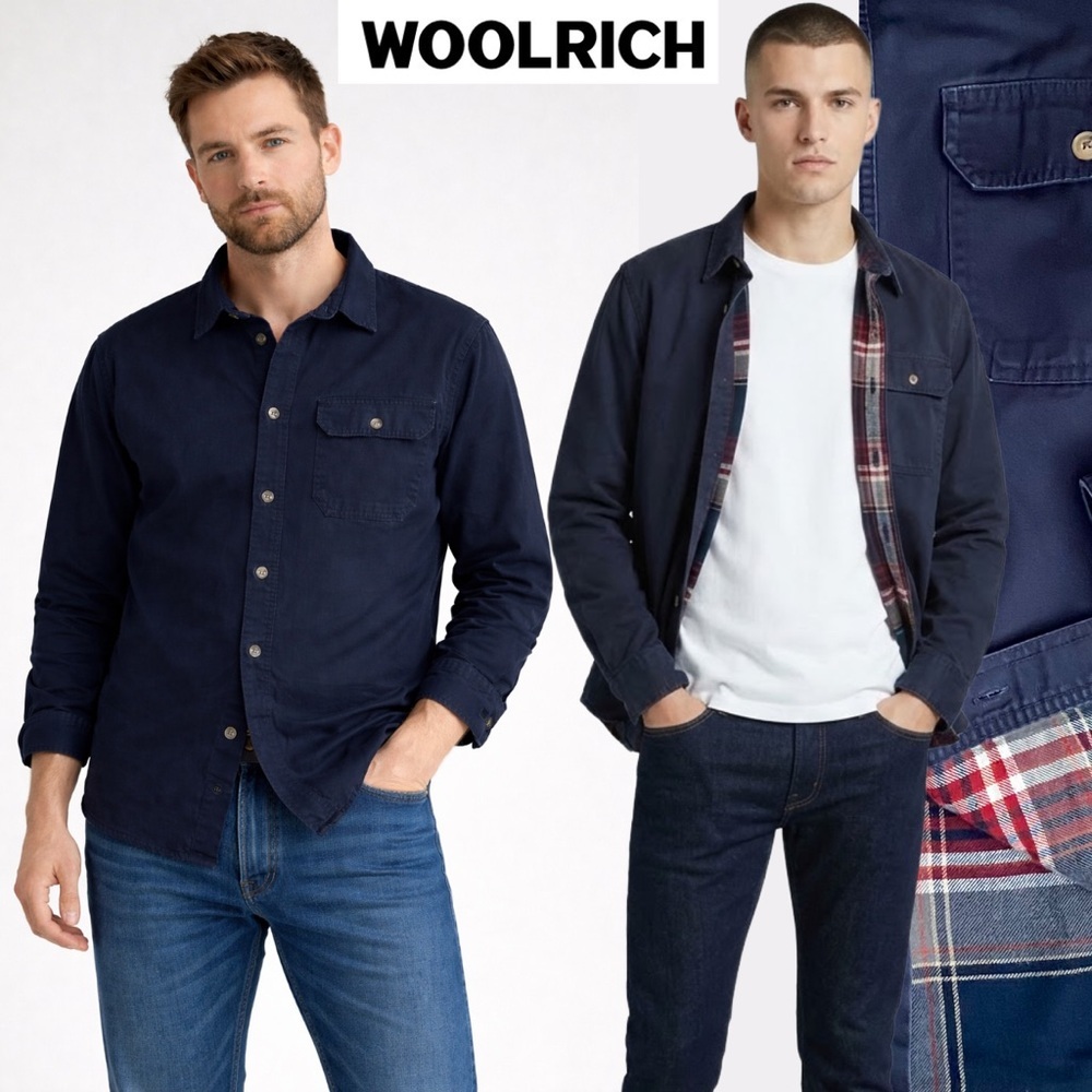 Woolrich Navy Blue Plaid Shacket Overshirt Casual Button Down Western Workwear L